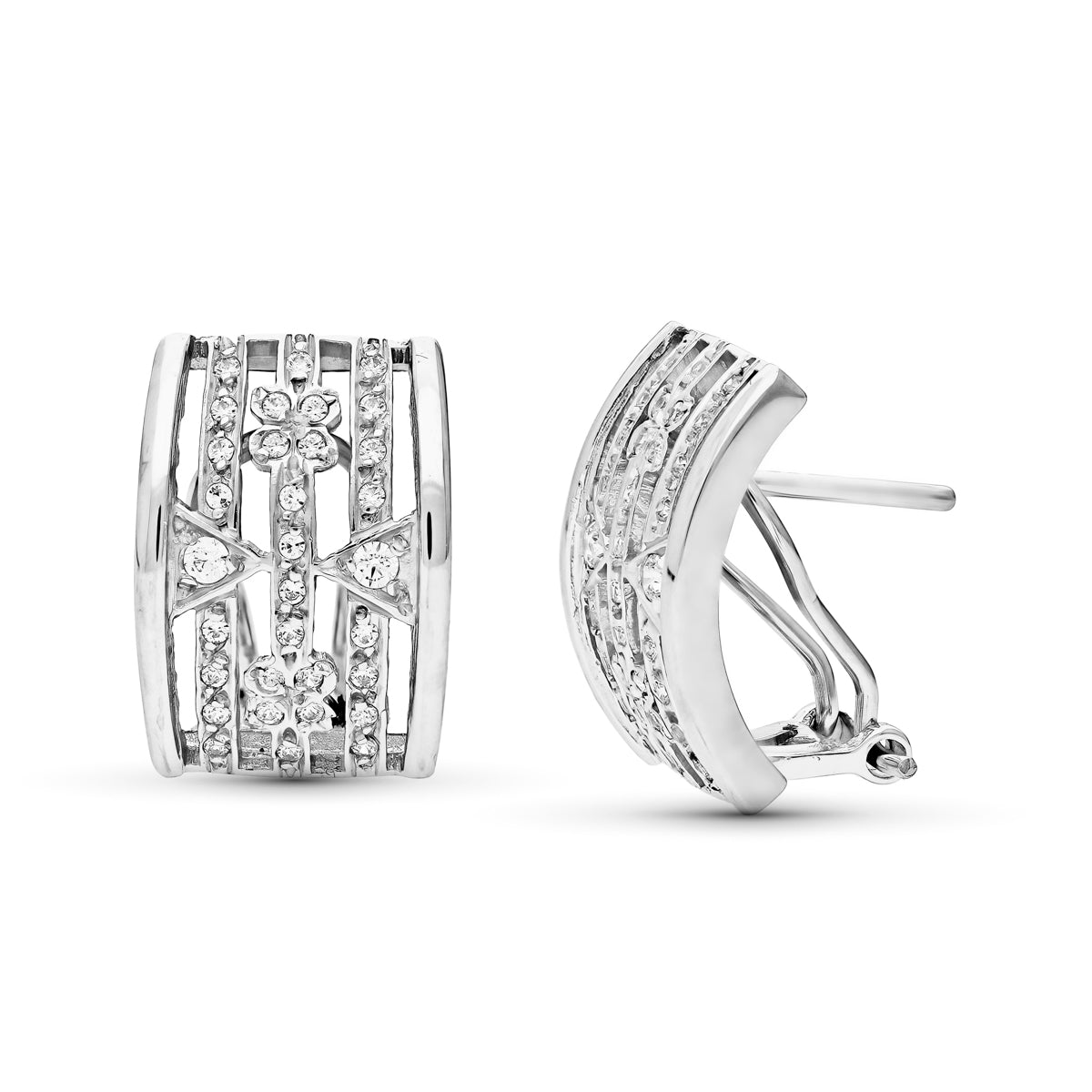 Boucles d'oreilles Or Blanc 18K Zircone 16X11 mm Fermoir Omega