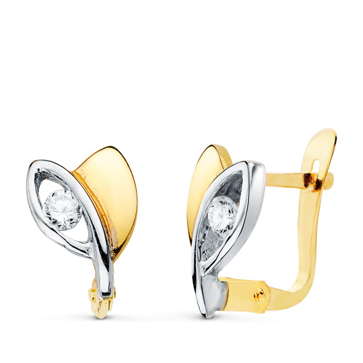 Pendientes 2 Oro 18K con Circonita 9X6 mm Cierre Bisagra