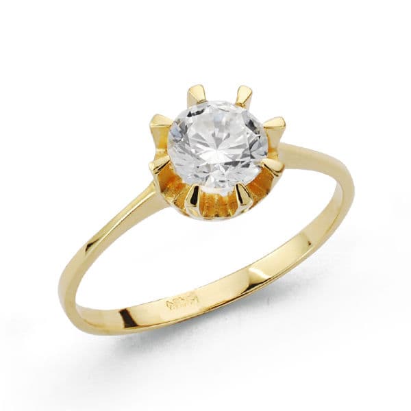 Solitaire 18K Yellow Gold Zirconia 8 mm