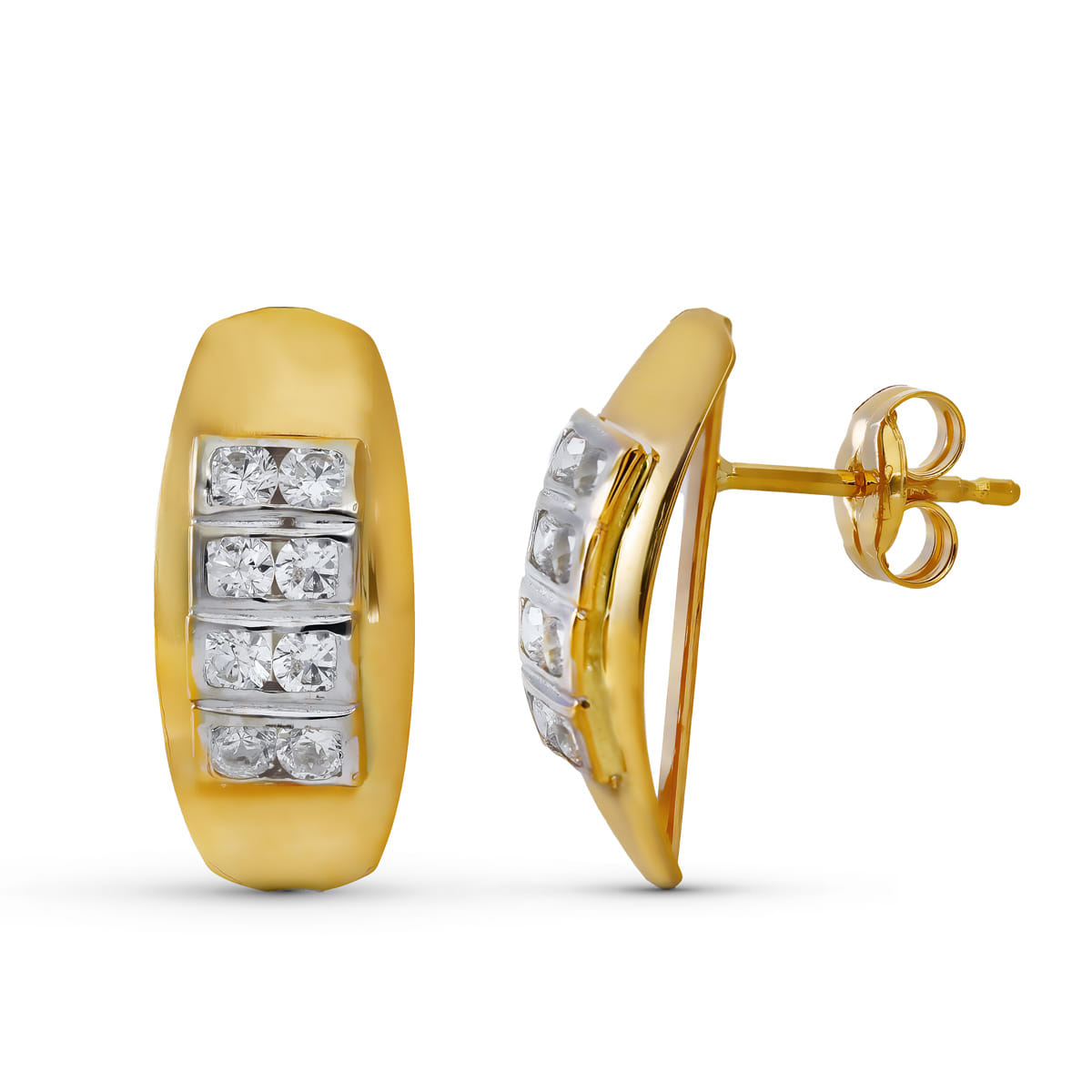 Boucles d'oreilles Or Jaune 18K Zircon Rhodium Fermoir Poussettes Papillon