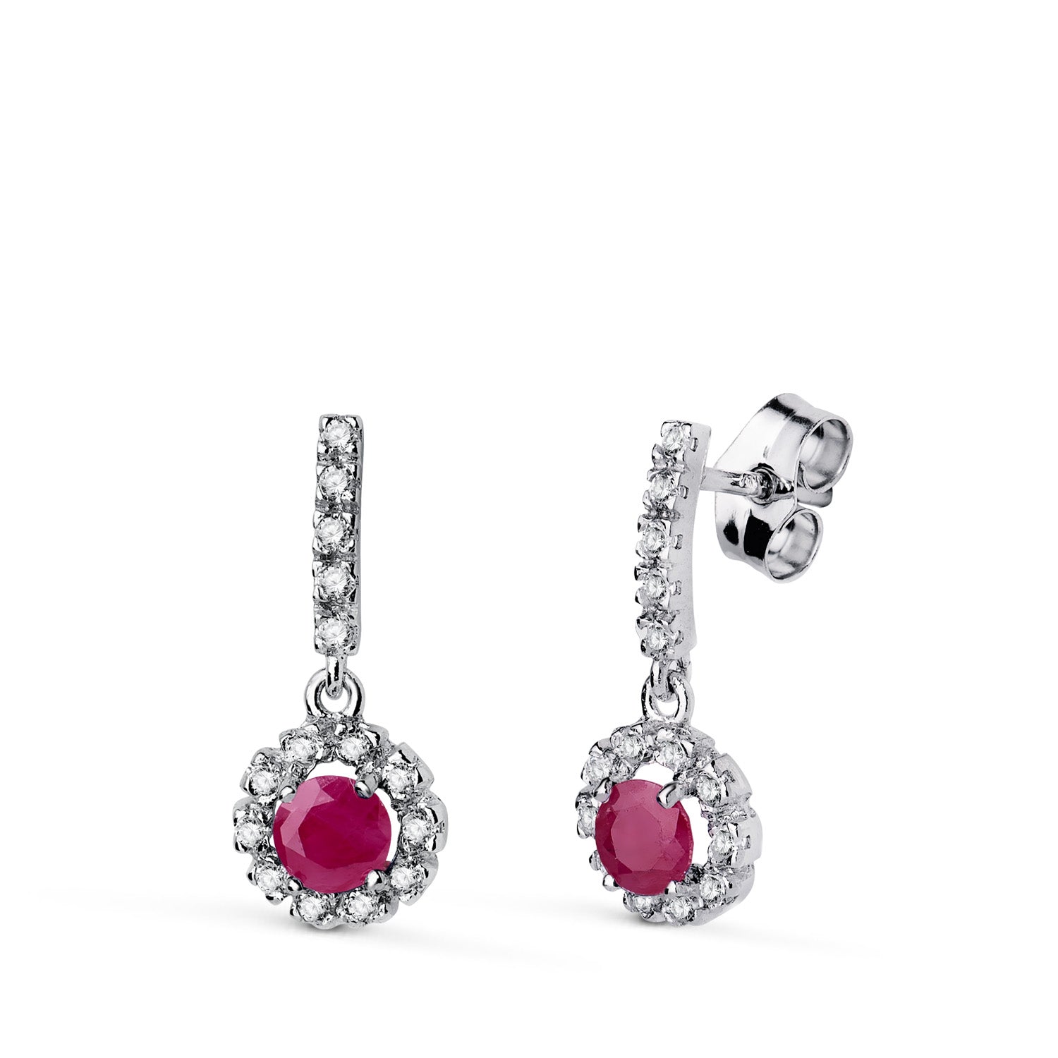18K hvidgulds øreringe Ruby 4MM - 0,56 Antal og Zirkon 18