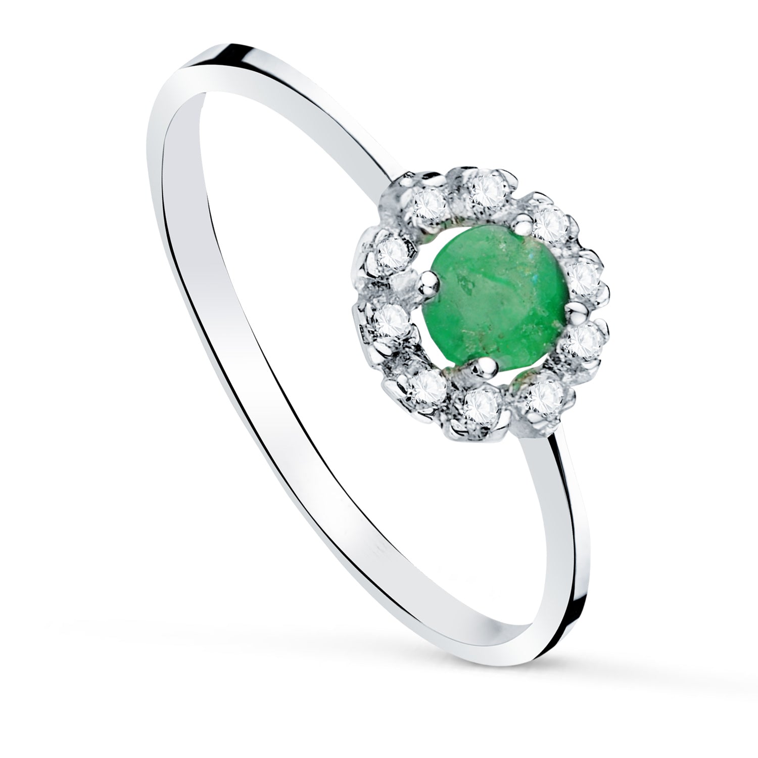 18K witgouden smaragdgroene ring 4 mm, 0,26 ct en zirkonen. 7X7MM
