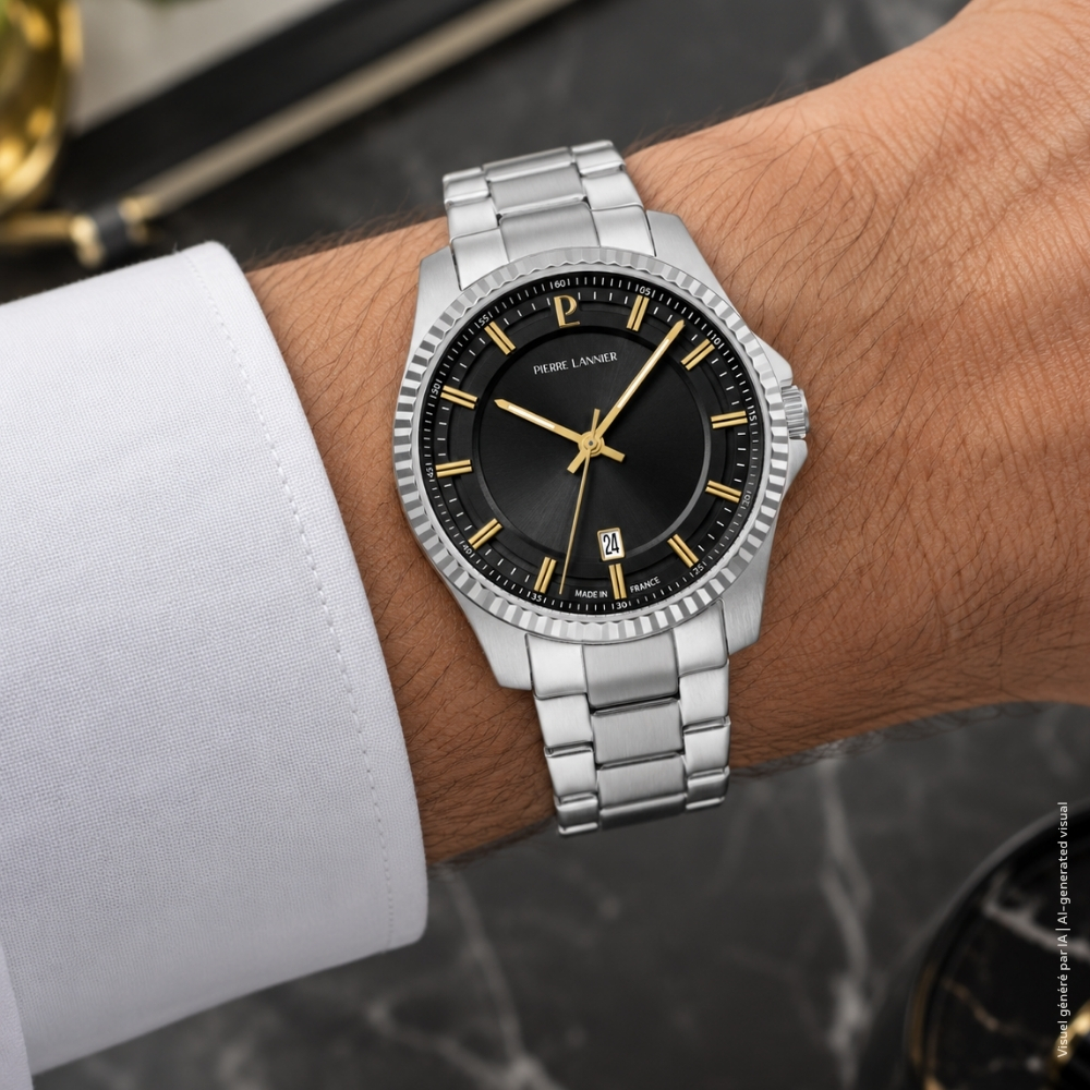 Montre homme Pierre Lannier METROPOLITAIN 205K131 – cadran noir bracelet acier argenté – vue 2