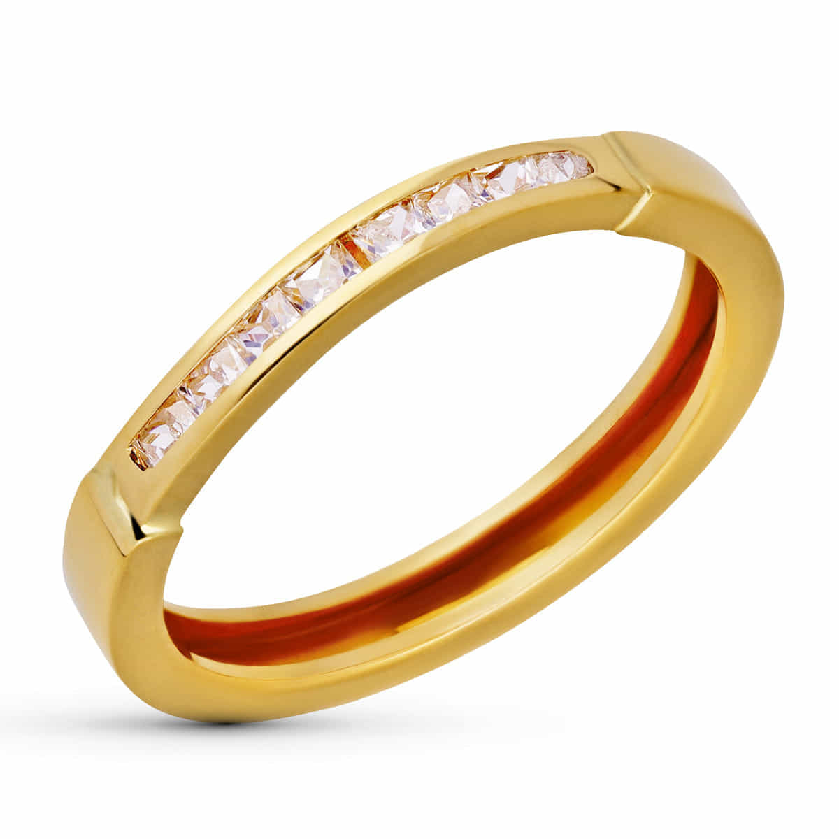 Inel din aur galben de 18K cu șină de zircon Lățimea: 2,5 mm