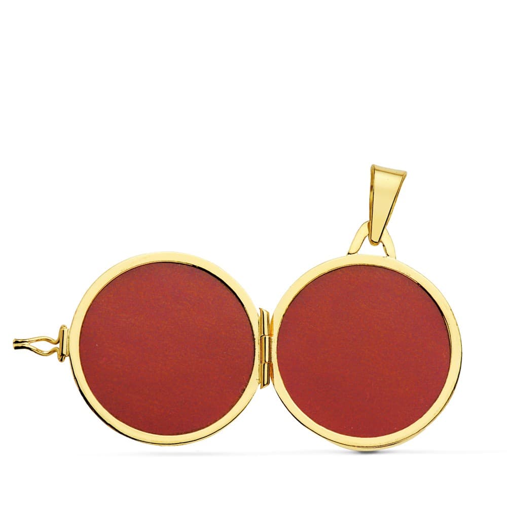 18 Karat Gelbgold, geschnitzter runder Fotohalter-Charm, 21 mm