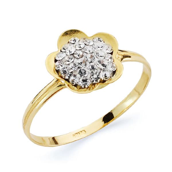 Blomsterring i 18K gult gull med zirkon Bredde: 10 mm