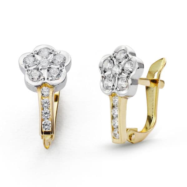 Pendientes Comunión Circonita Bicolor 18K 13X7 mm Cierre Catalán