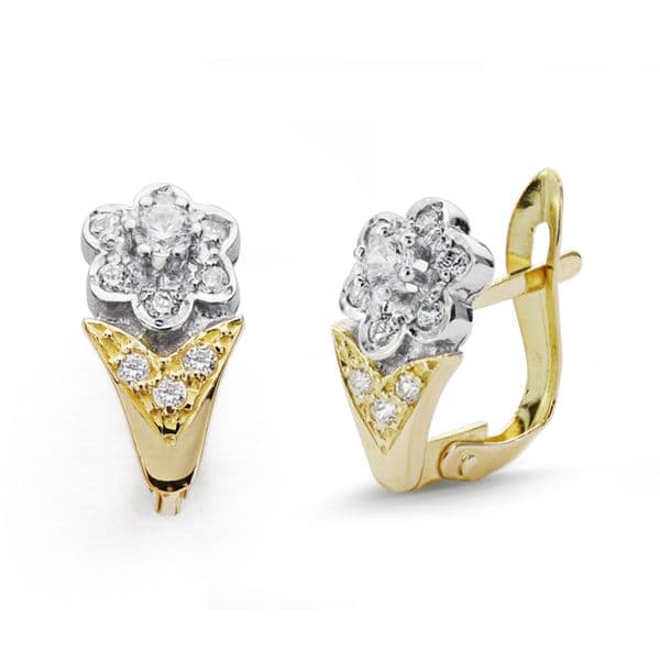 Pendientes Comunión Circonita Bicolor 18K 12X6 mm Cierre Catalán