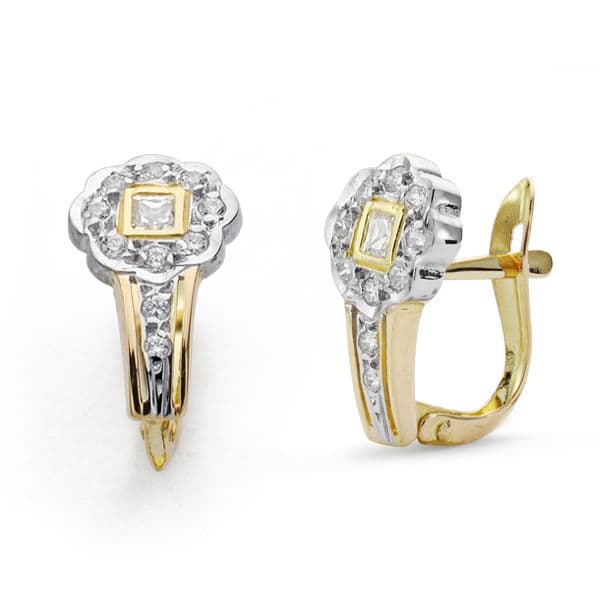 Pendientes Comunión Circonita Bicolor 18K 14X8 mm Cierre Catalán
