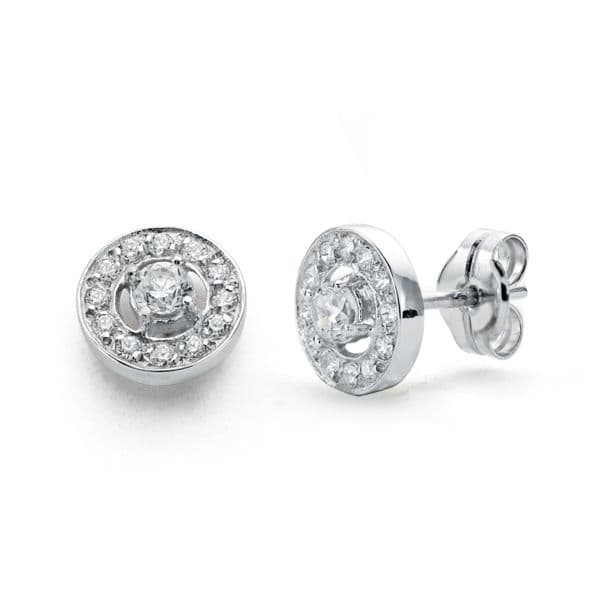 Boucles d'oreilles en Or Blanc 18K avec Zircone 8 mm Fermoir Poussettes Papillon
