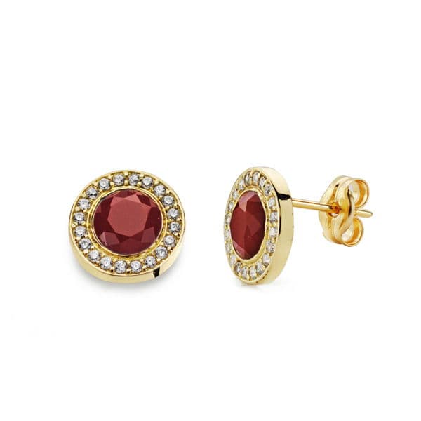 Boucles d'oreilles Or Jaune 18K Pierre Rouge Zircone 5MM Fermoir Poussettes Papillon