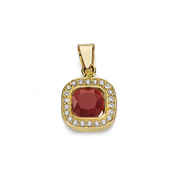 Pendentif Or Jaune 18K Pierre Rouge et Zircone 9X9 mm