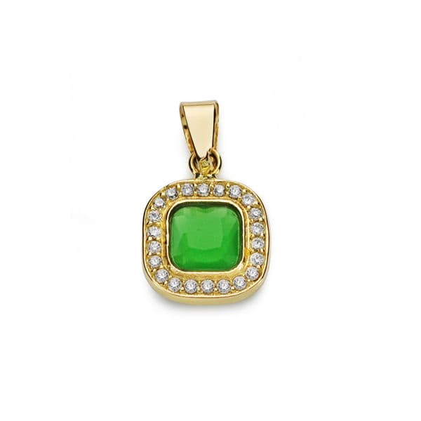 Pendentif Or Jaune 18K Pierre Verte et Zircone 9X9 mm