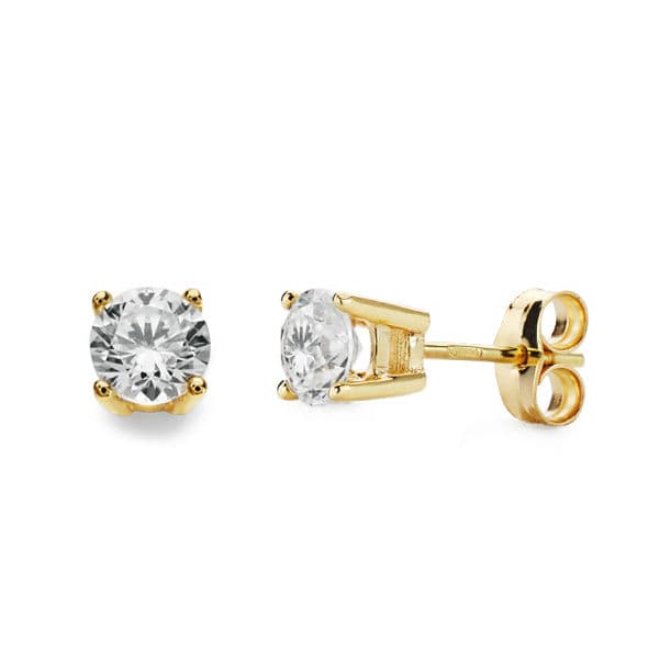 Pendientes Oro Amarillo 18K Circonitas Cierre Mariposa 5mm