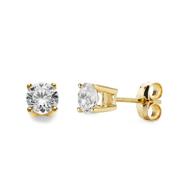 18K Boucles d'oreilles Zircon en Or Jaune 4.5X4.5 mm Fermoir Poussettes Papillon