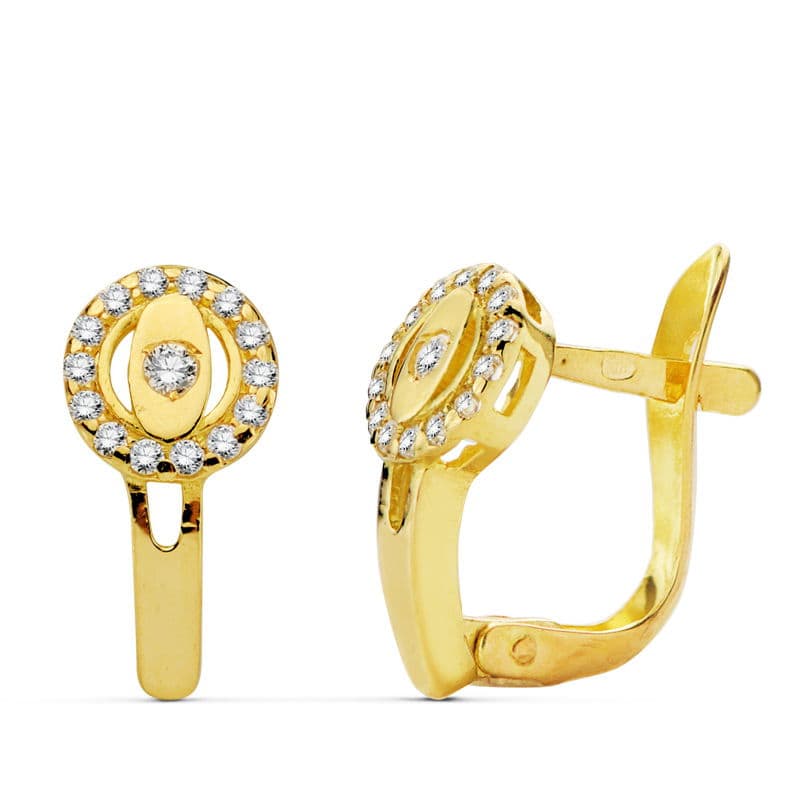Boucles d'oreilles Or Jaune 18K Zircon 12X6 mm Fermoir Catalan