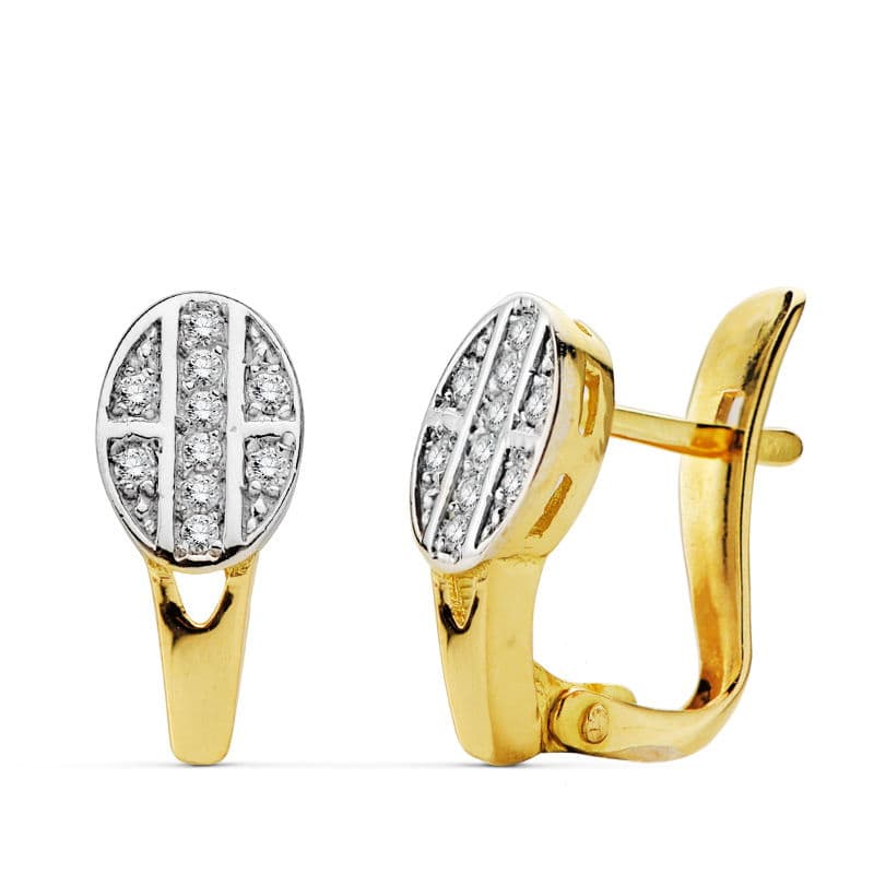 Pendientes Circonitas Bicolor 18K 12X5 mm Cierre Catalán