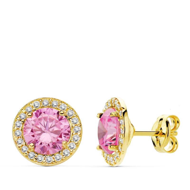 Pendientes Oro 18K Circonitas Cierre Mariposa 9MM