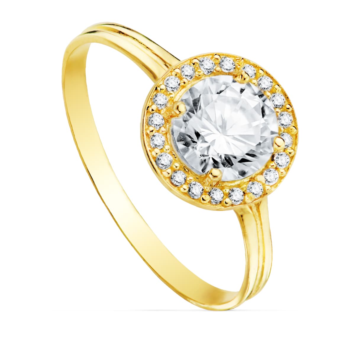 Bague en Or Jaune 18K avec Motif Ronde Zircone 6 mm Largeur : 9 mm