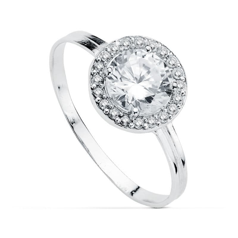 18K hvidguldsring med rundt zirconia mønster 6 mm Bredde: 9 mm