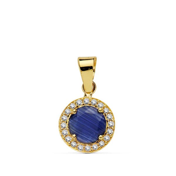 Pendentif Or Jaune 18K Pierre Bleue 9 Mmcirconias