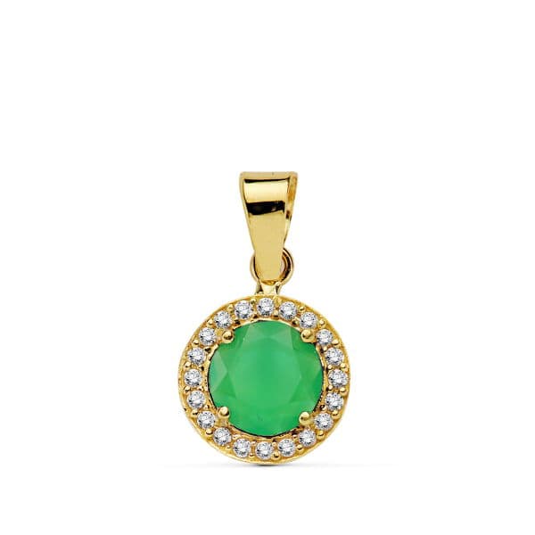 Pendentif Or Jaune 18K Pierre Verte 9 mm Zirconies