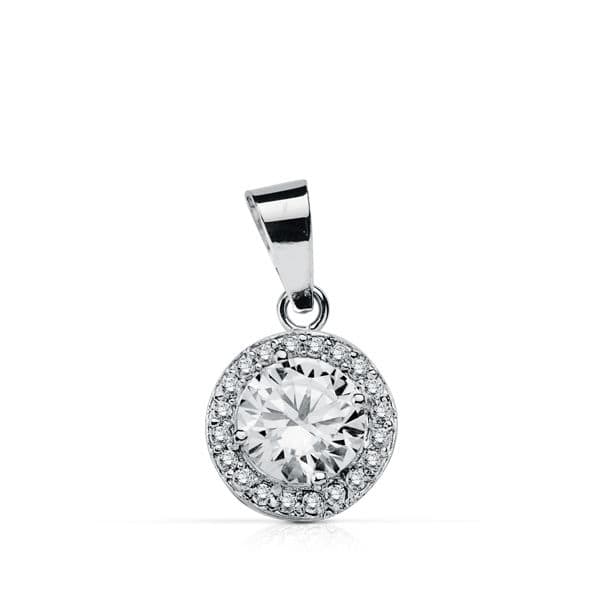 Pendentif en Or Blanc 18K avec Zircon Rond 9 mm