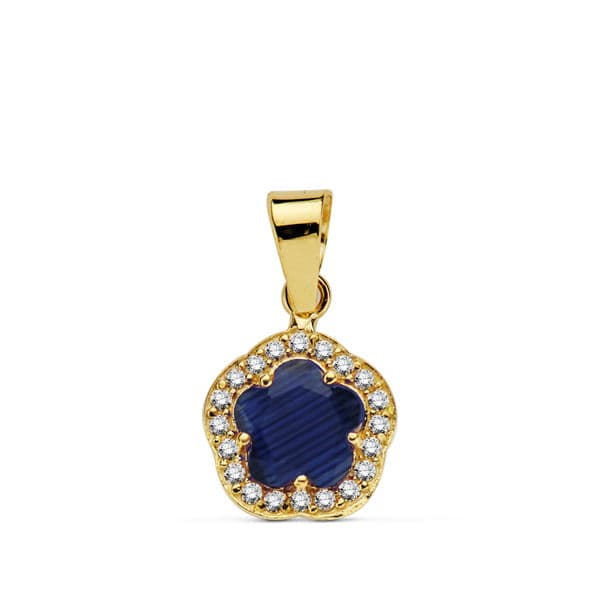 Pendentif Or Jaune 9K Étoile 9 mm Pierre de Couleur