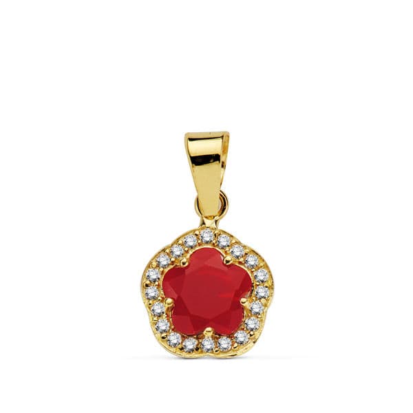 Pendentif Or Jaune 9K Étoile 9 mm Pierre de Couleur