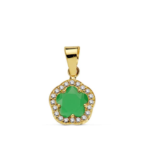 Pendentif Or Jaune 9K Étoile 9 mm Pierre de Couleur