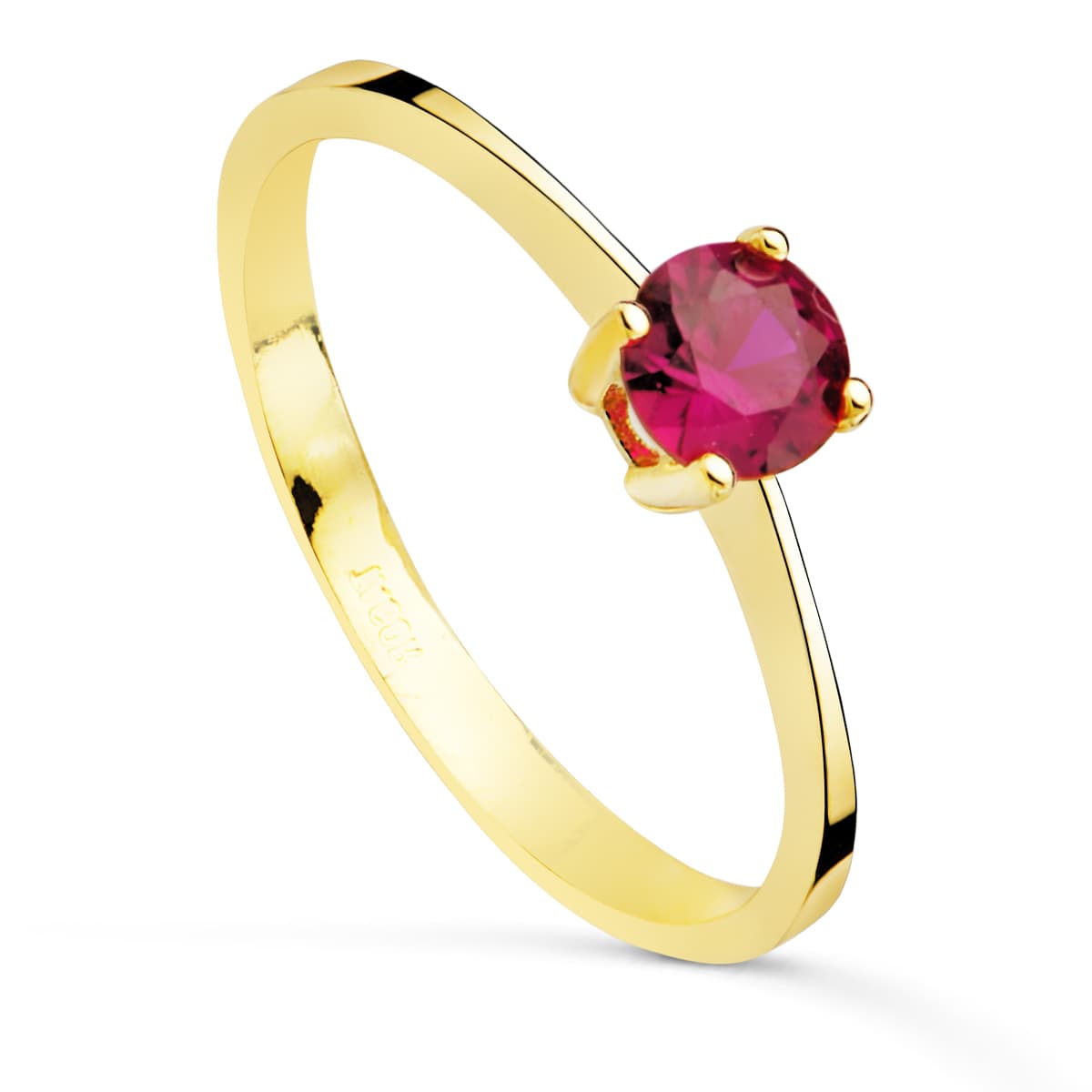 18K gult guld Solitaire med röd zirkon Set 4 stift 5 mm