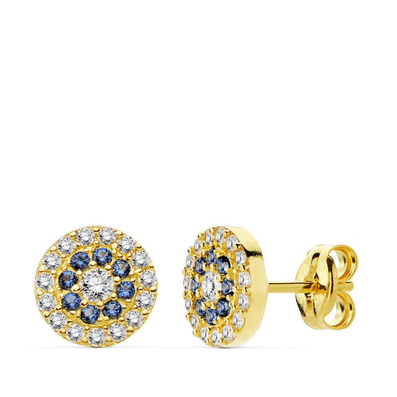 Boucles d'oreilles 9K Zircon Cubique Blanc et Bleu 7MM Fermoir Poussettes Papillon