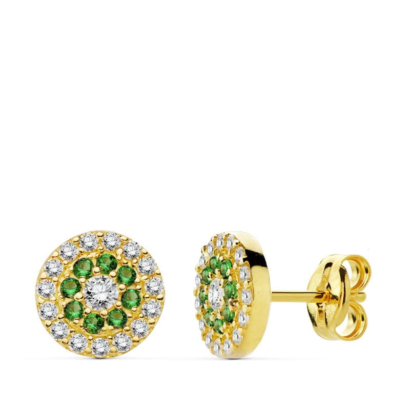 Boucles d'oreilles 9K Zirconia Blanc et Vert 7MM Fermoir Poussettes Papillon