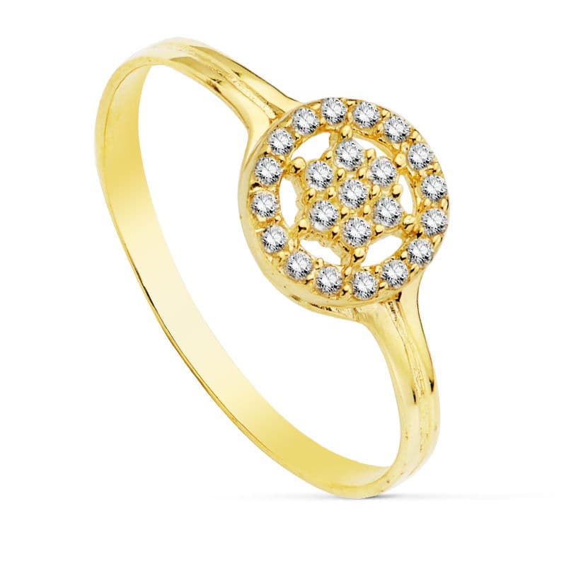 Bague en Or Jaune 18K avec Motif Rond Ouvert avec Zircon Largeur: 8 mm