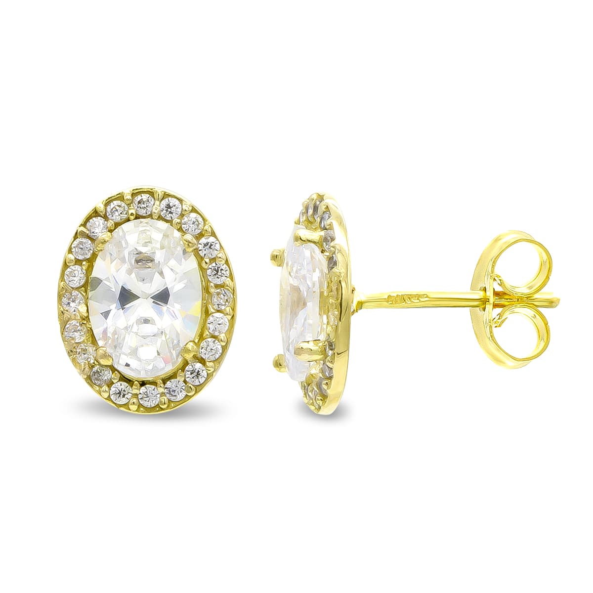 Boucles d'oreilles Or Jaune 18K Zircon Ovale 10X8 mm Fermoir Poussettes Papillon