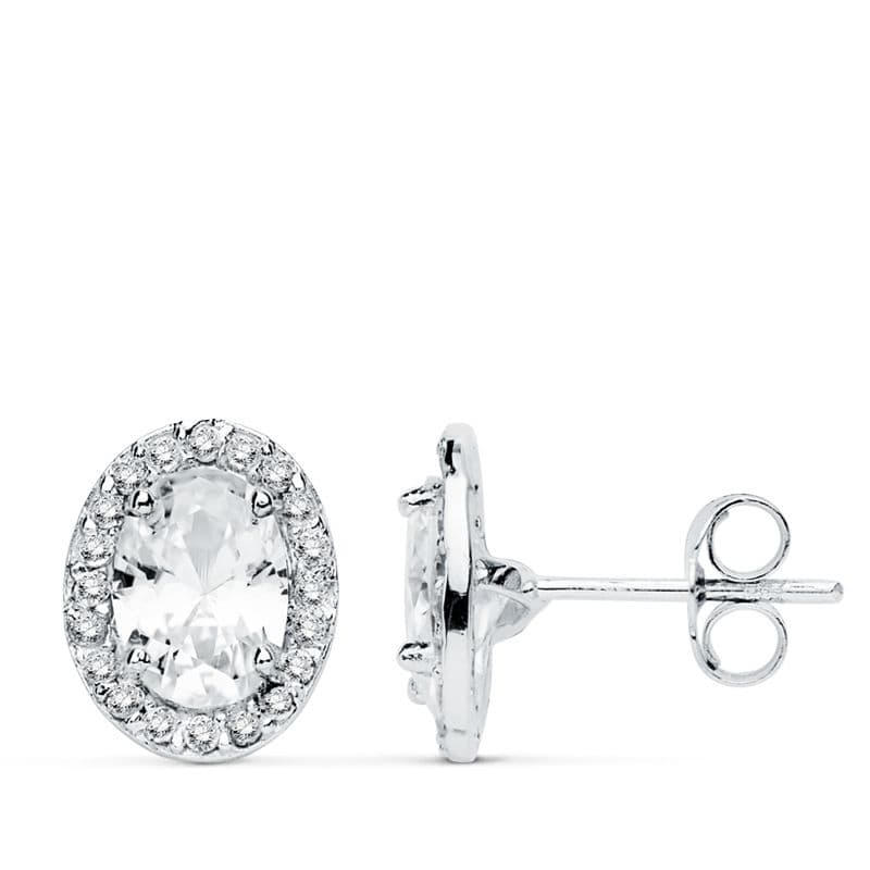 18K hvidguld Oval Zirkon øreringe 10 X 8 mm Butterfly Push lås