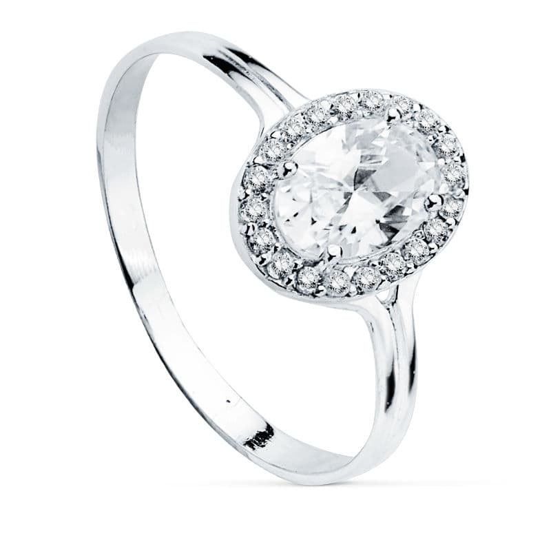 18K Vitguld Ring Oval Zirconia 10X8 mm