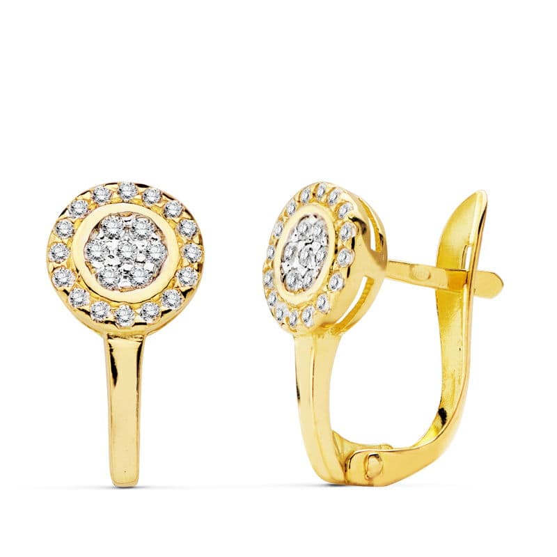 Pendientes Circonitas Bicolor 18K 12X7 mm Cierre Catalán