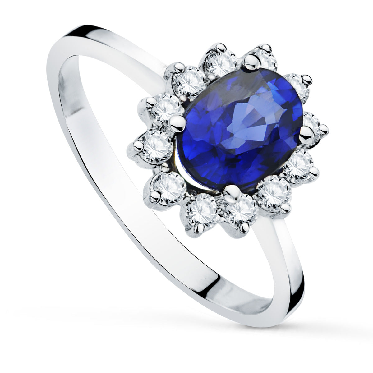 18K fehérarany gyémánt és zafír gyűrű 8X6 mm 1,63 Ct 0,42 Ct VS2-G