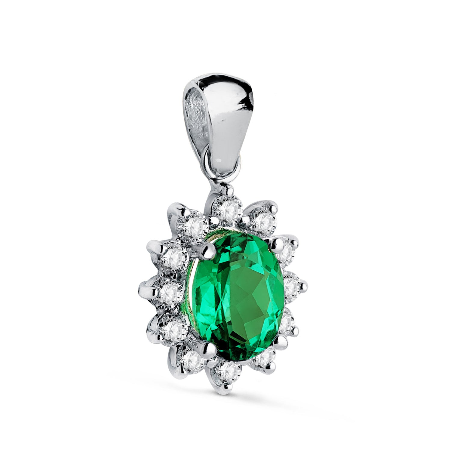 Κρεμαστό 18 καρατίων λευκόχρυσο Emerald 8X6 mm 1,10 Ct 14 Lab Diamonds 0,42 Ct VS2-G 12,5X11 mm
