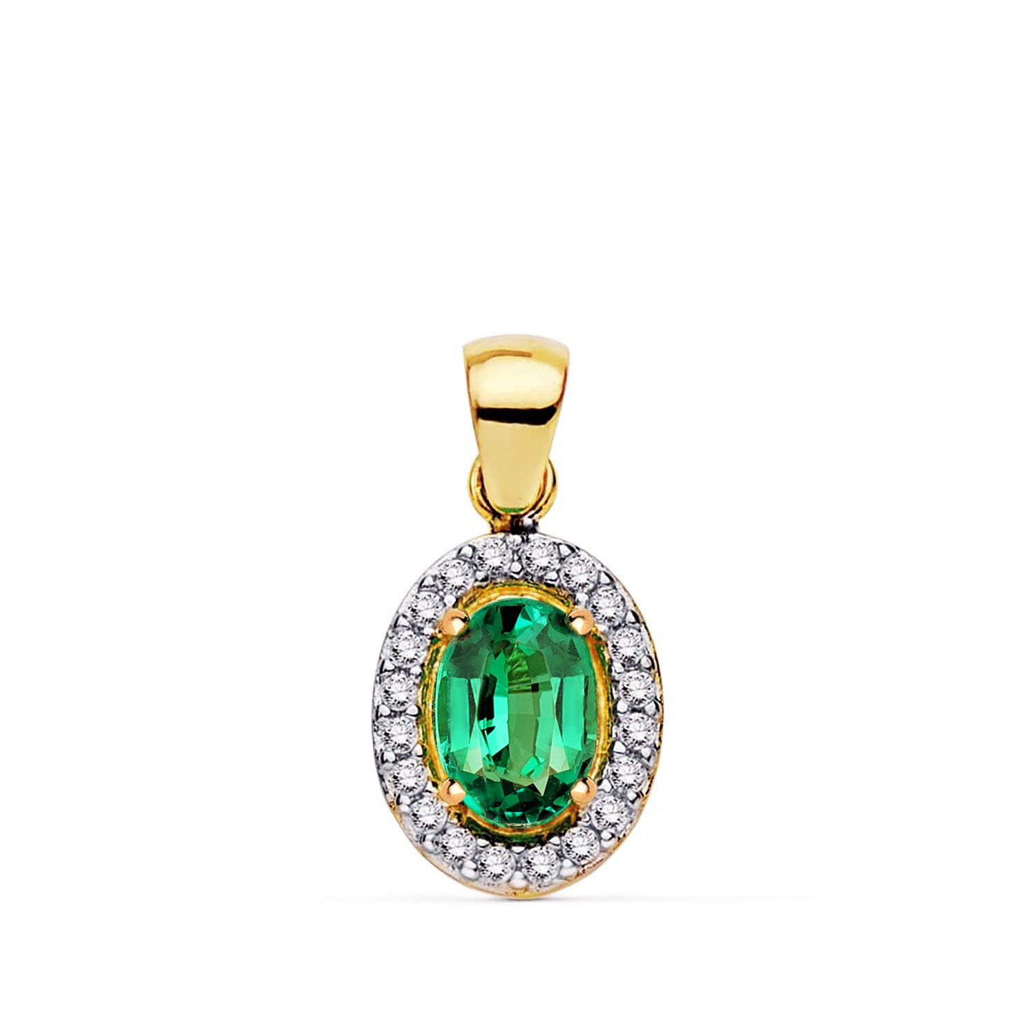 18K Pendentif Or Bicolore Pierre Émeraude et Zirocns 10 X 8 mm