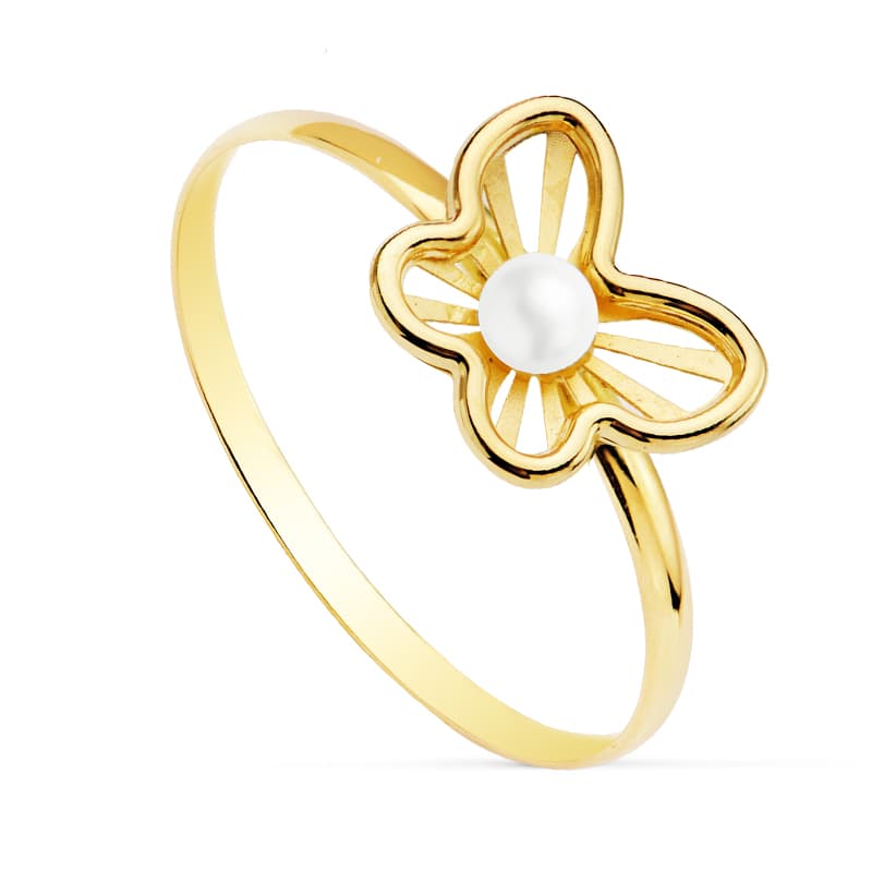 Opening Butterfly Ring in 18K Yellow Gold with 2.5 mm Pearl Measures: 9 x 7.5 mm