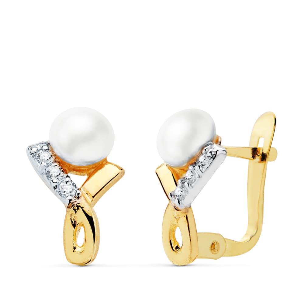 Pendientes Circonitas Bicolor 18K 11X7 mm Cierre Catalán