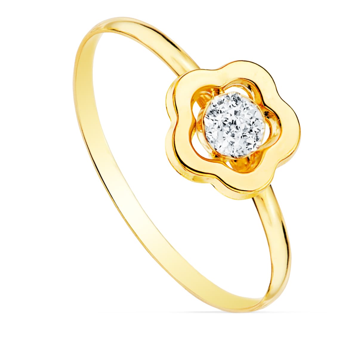 Nattverdsblomst og Zirconia Ring 18K gult gull 8X8 mm Kroppsbredde 1 mm