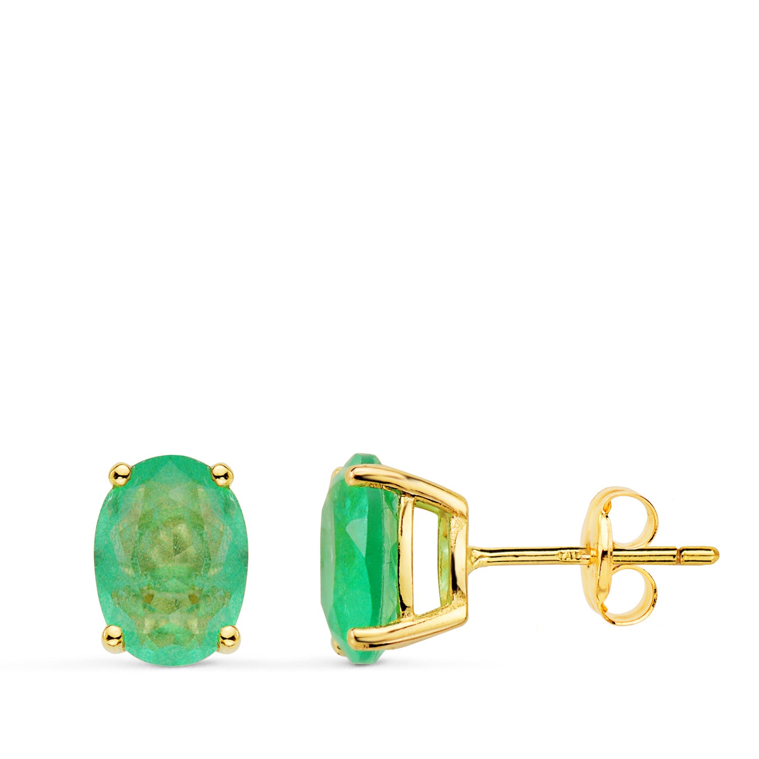 Boucles d'oreilles Or Jaune 18K Griffes Pierre Quartz Verte 8 X 6 mm Fermoir Fermoir Pousseettes Papillon