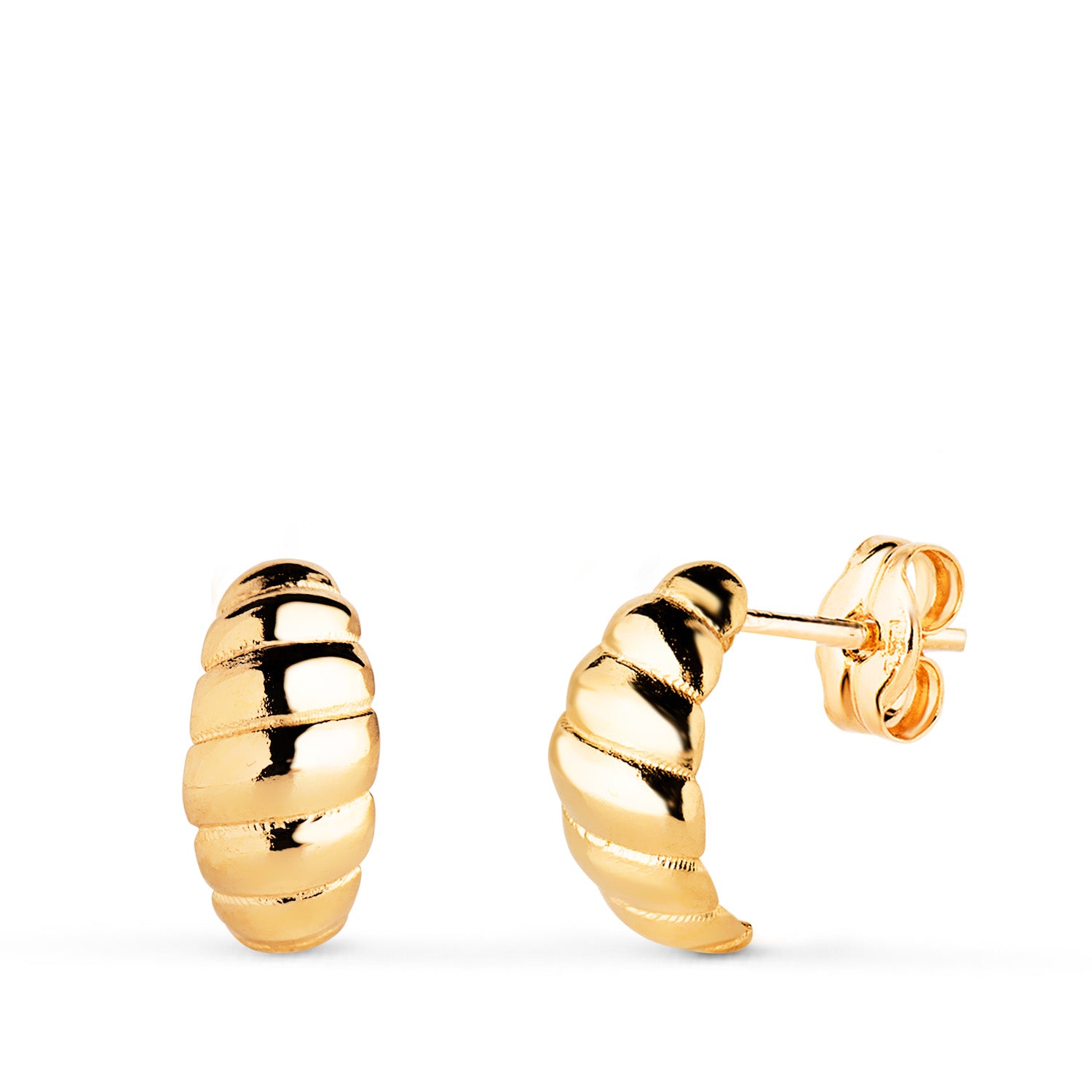 Boucles d'oreilles en Or Jaune 18K avec Godrons Brillants Taille : 11 X 6 mm Fermoir Poussettes Papillon
