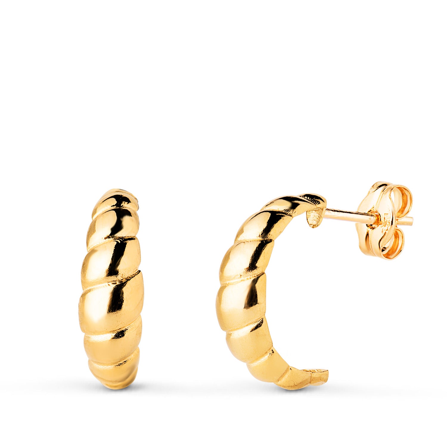 Boucles d'oreilles en Or Jaune 18K avec Godrons Brillants Taille : 15 X 5 mm Fermoir Poussettes Papillon