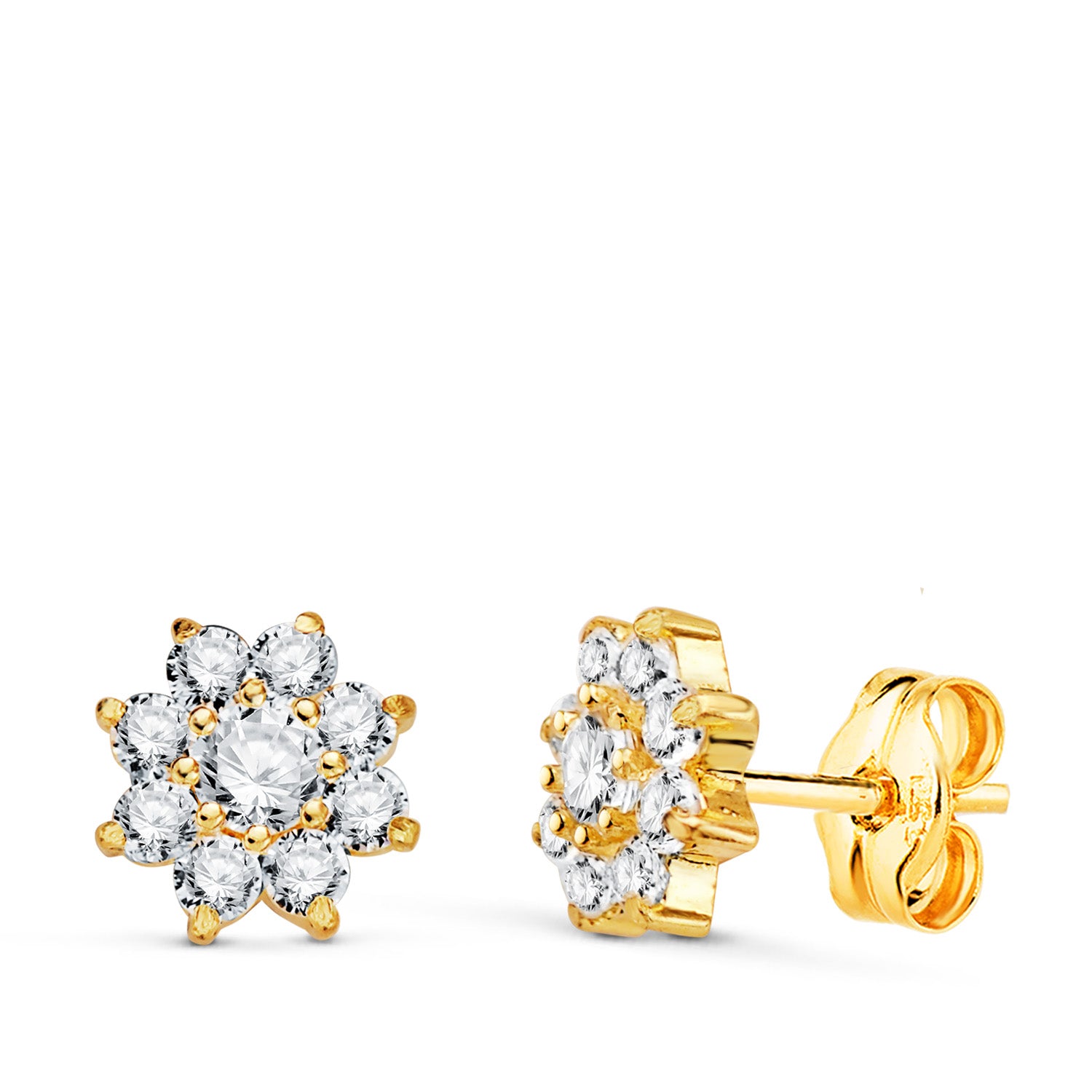 Boucles d'oreilles en Or Jaune 18K avec Griffes et Pierres en Zircone Taille : 6,5 X 6,5 mm Fermoir à Pression