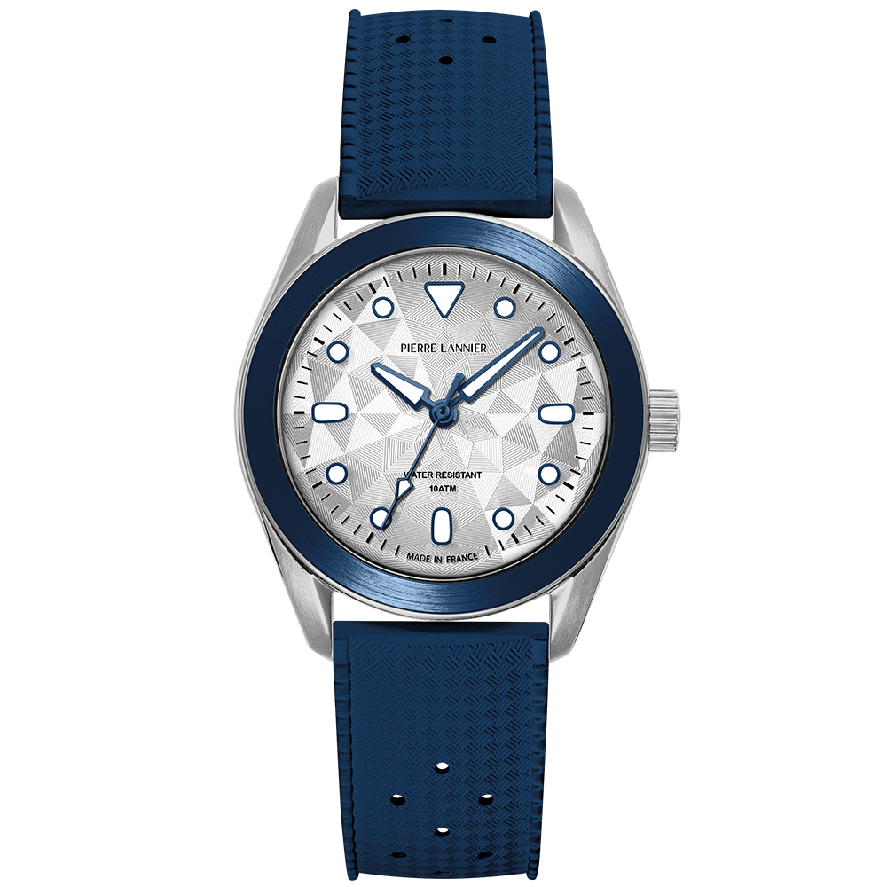 Montre mixte Pierre Lannier BORA 207K126 – cadran argenté bracelet caoutchouc bleu – vue de face