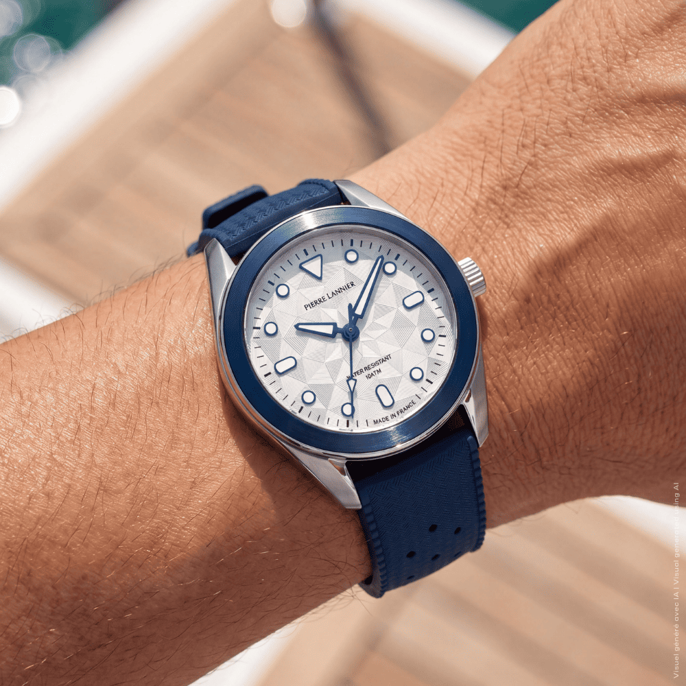 Montre mixte Pierre Lannier BORA 207K126 – cadran argenté bracelet caoutchouc bleu – vue 5
